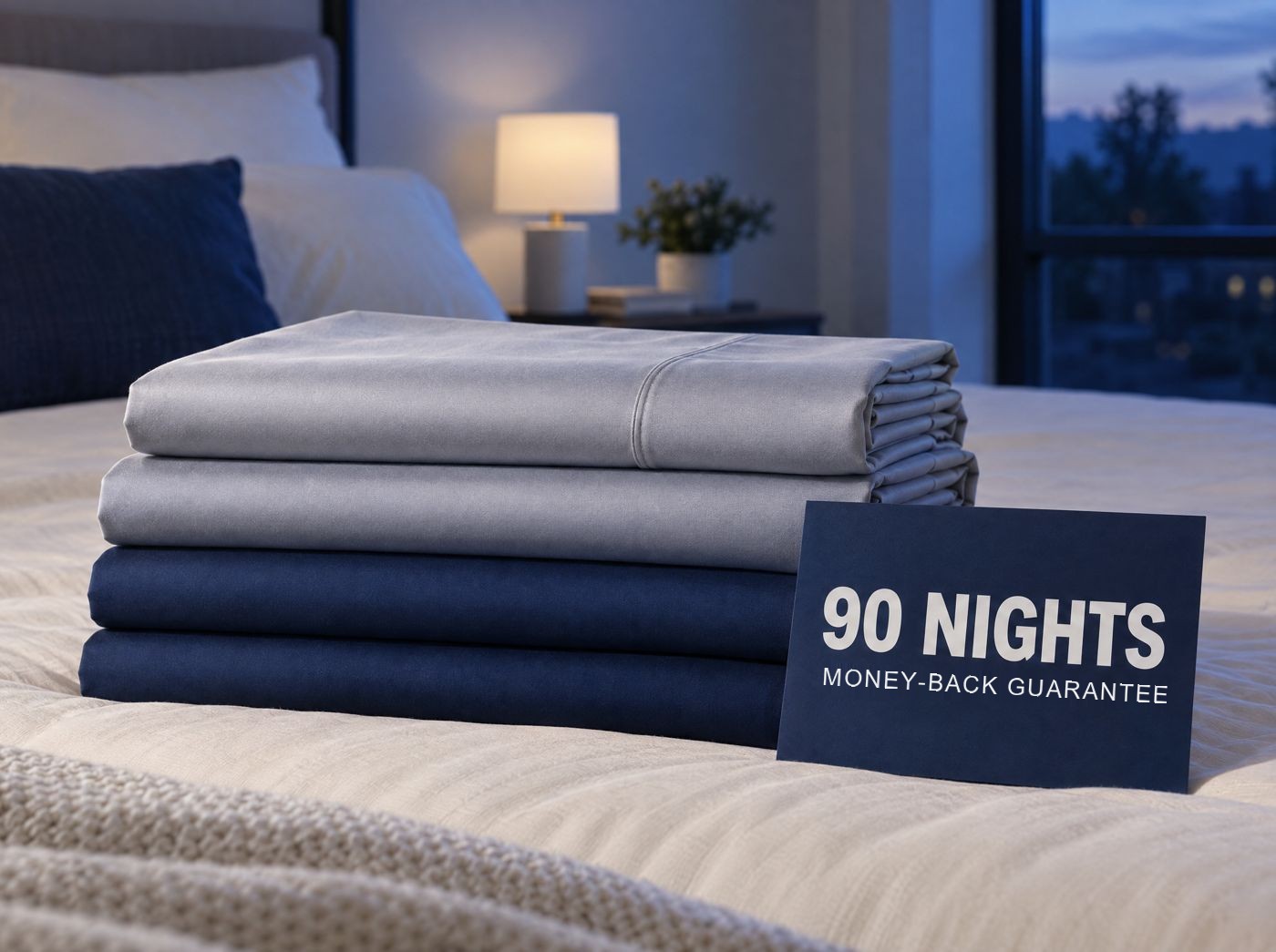 Folded 100% Bamboo Viscose sheets with a 90 nights card