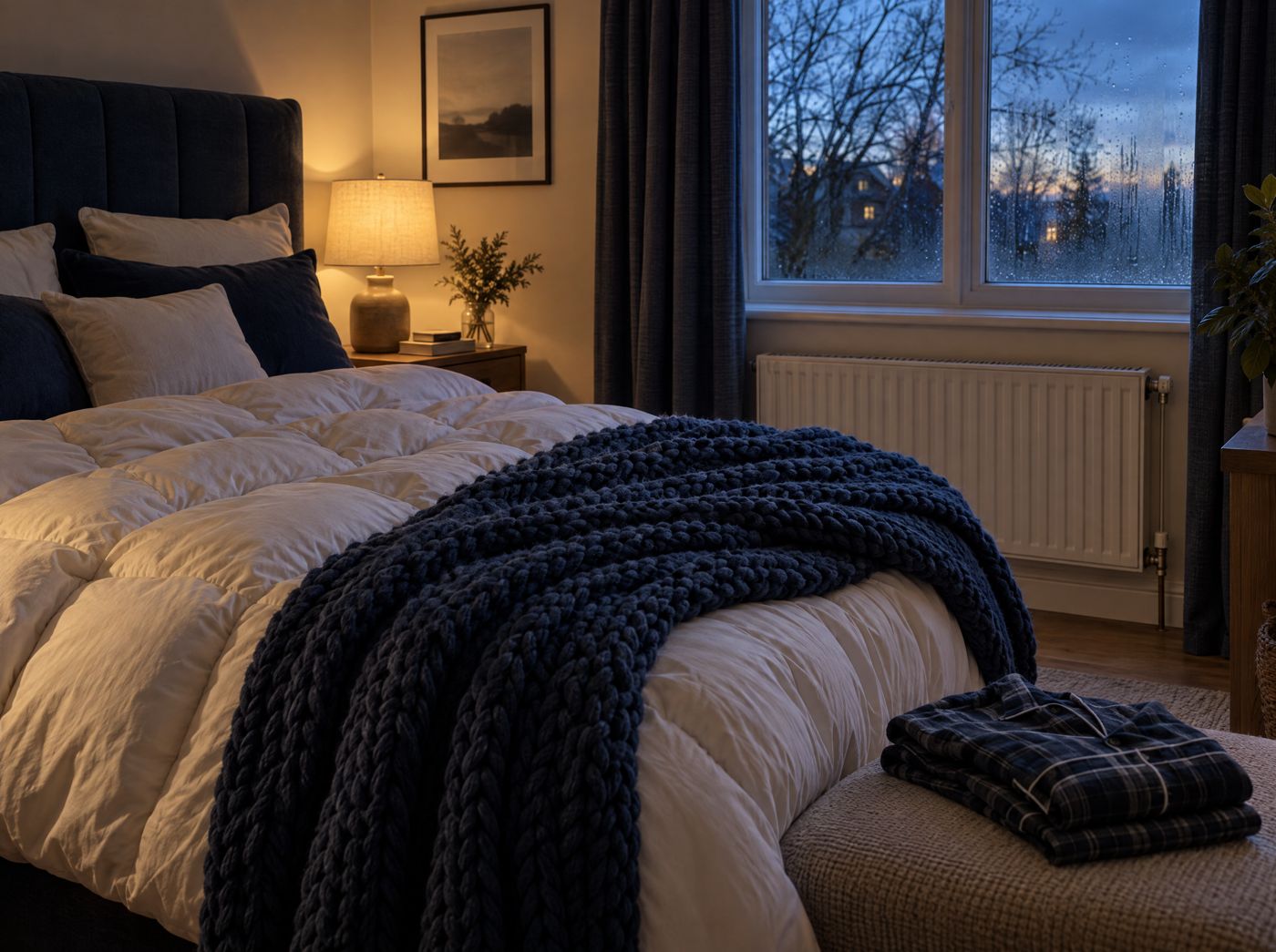 Warm bedroom with heating on